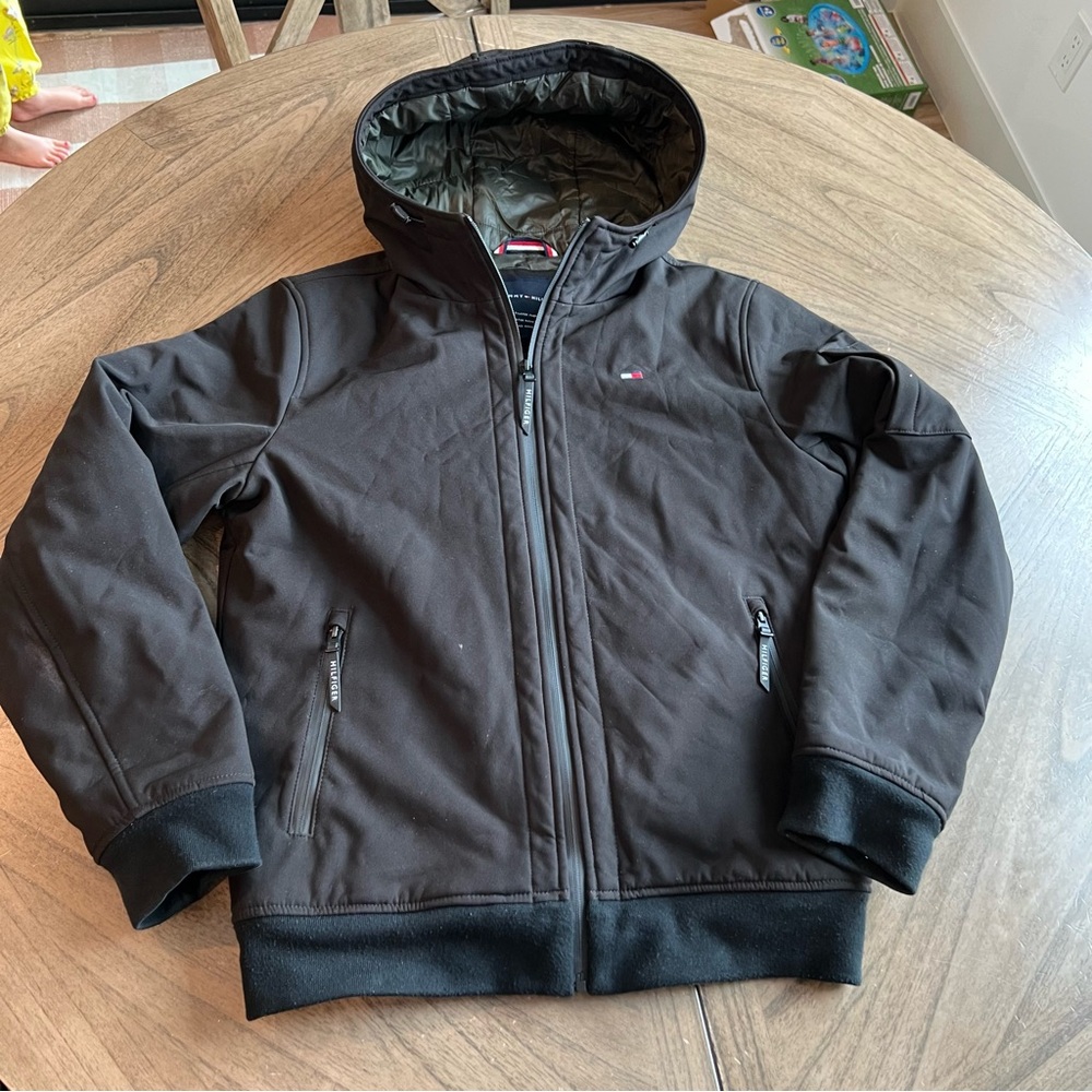 Tommy Hilfiger black bomber with Olive Green Quilted Jacket inside
